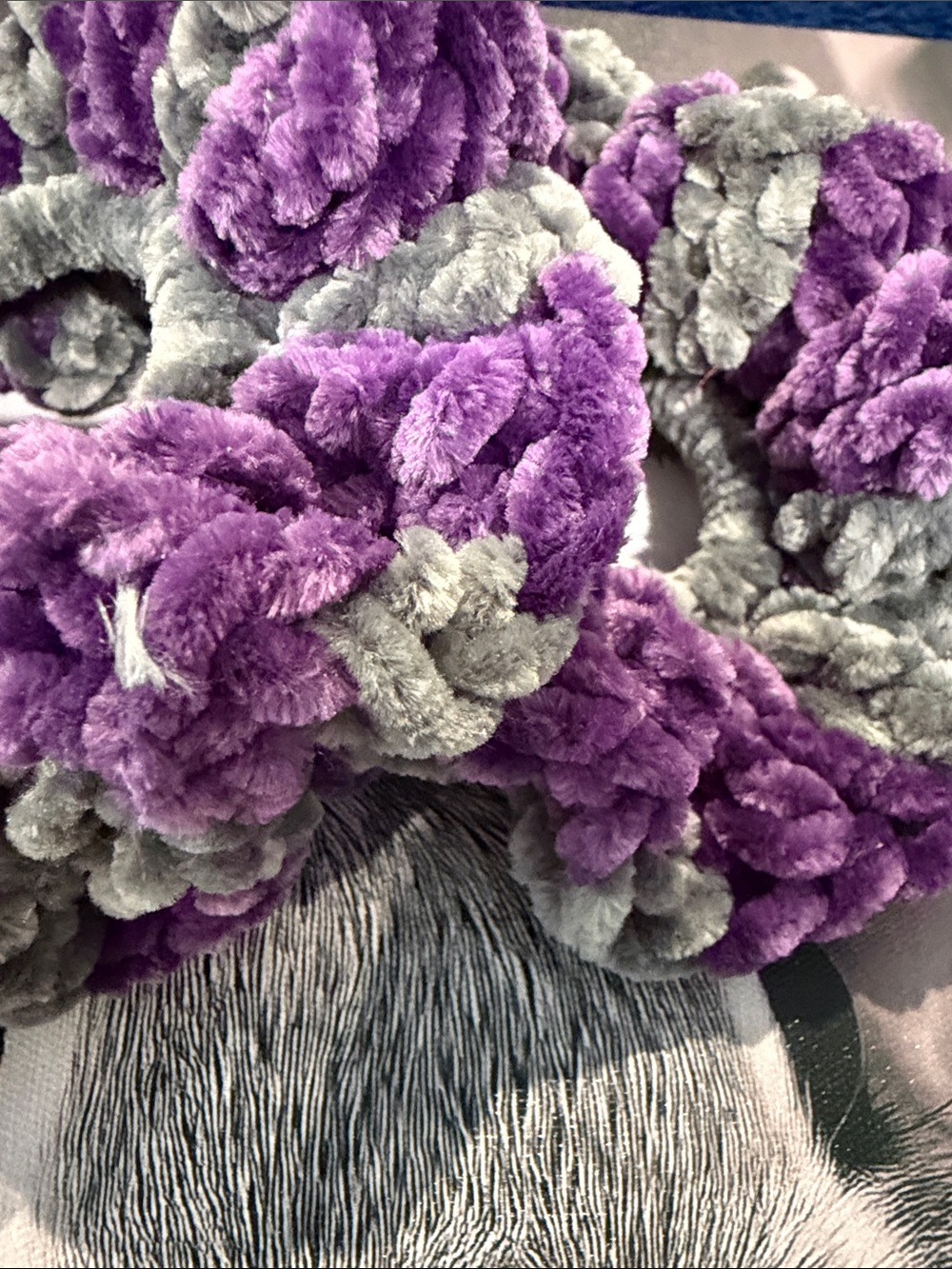 Plush Velvet Scrunchie - Purple & Gray set of 2 - Picture 3 of 3